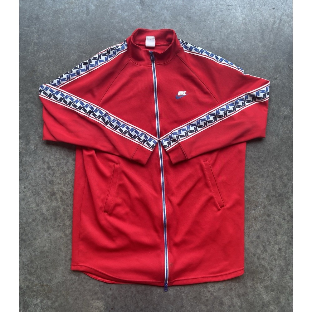 Nike Sportswear Taped Track Jacket Mens Large Red White Full Zip Retro Logo